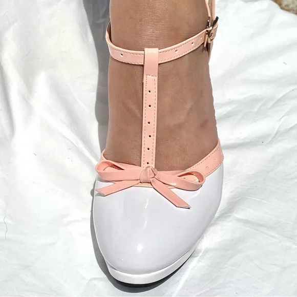 Mary Jane Pinup T-Strap Chunky High Heels Platform Round Toe Pumps & Bow Size 9 - Picture 6 of 16